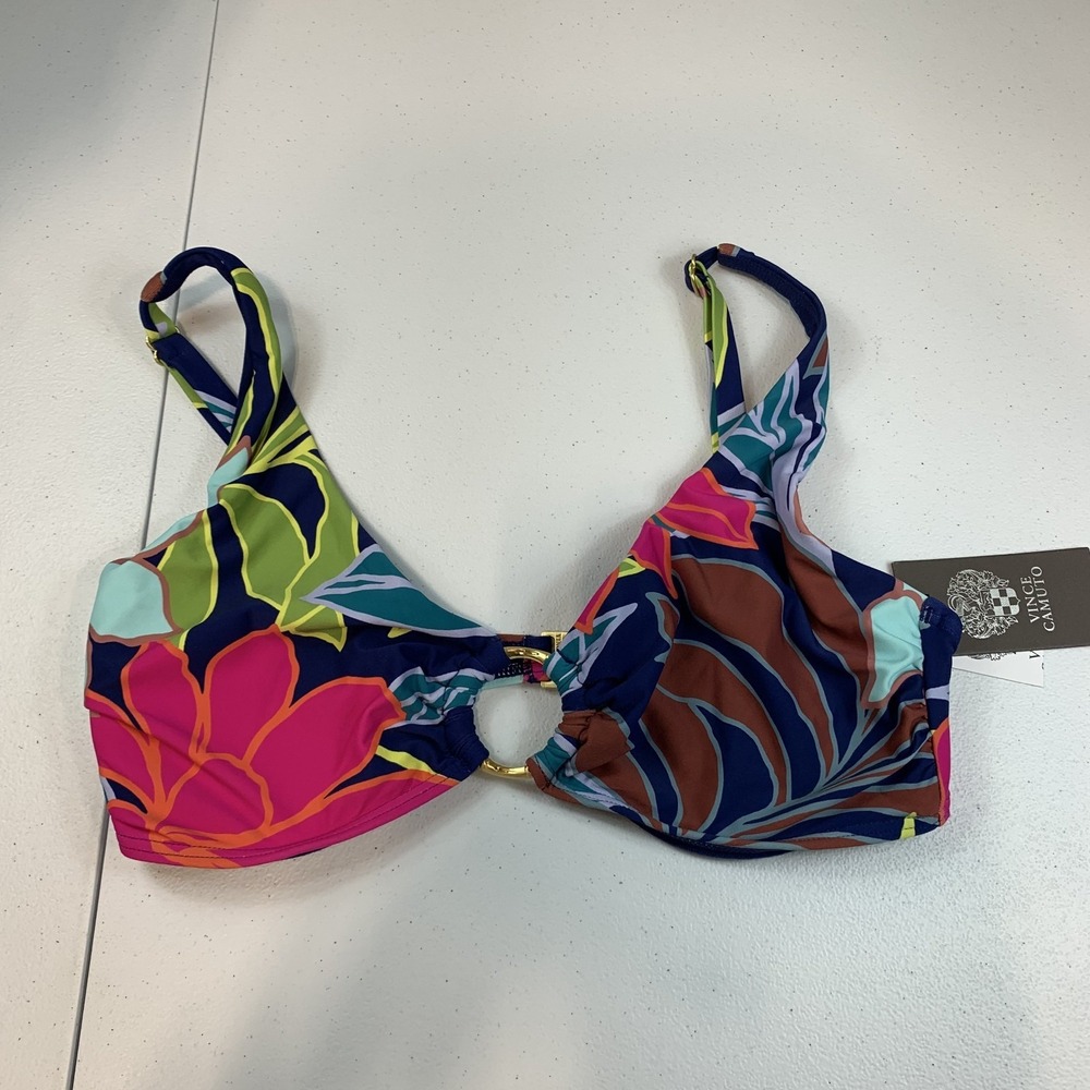 Vince Camuto Women's Swim Bikini Top M Floral Tropical Underwire O Ring Beach